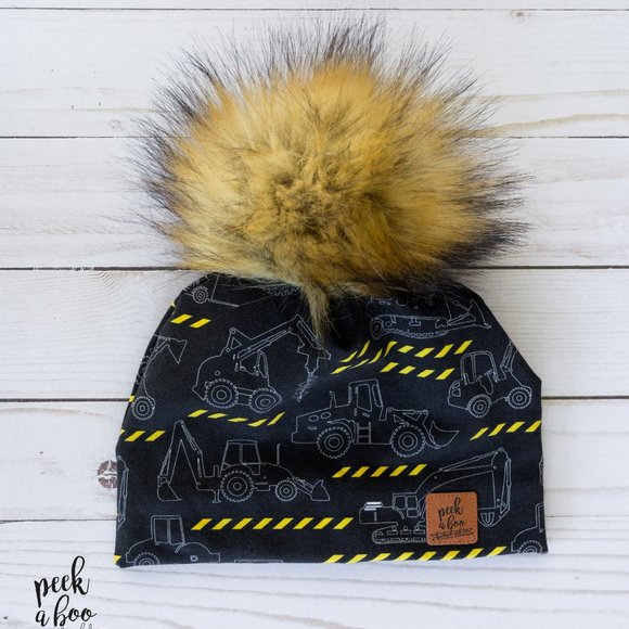 3 FOR 20 Peekaboo Homemade Removable Pompon Tractor/Construction 3 Season Toque - Picture 1 of 1